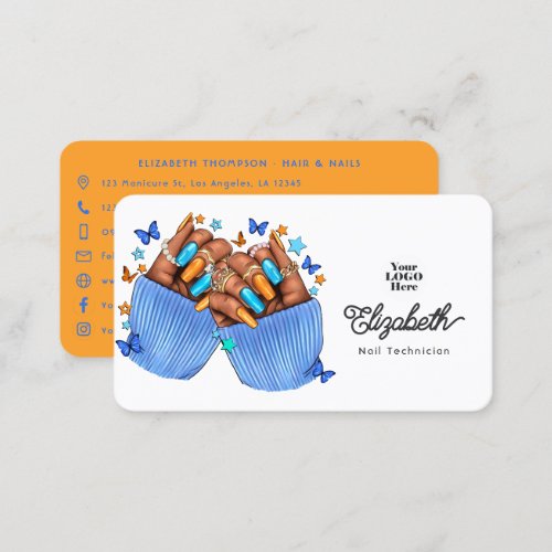 Orange and Blue Nail Salon Branding Design Business Card