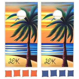 Orange and Blue Ocean Sunsets Personalized Cornhole Set
