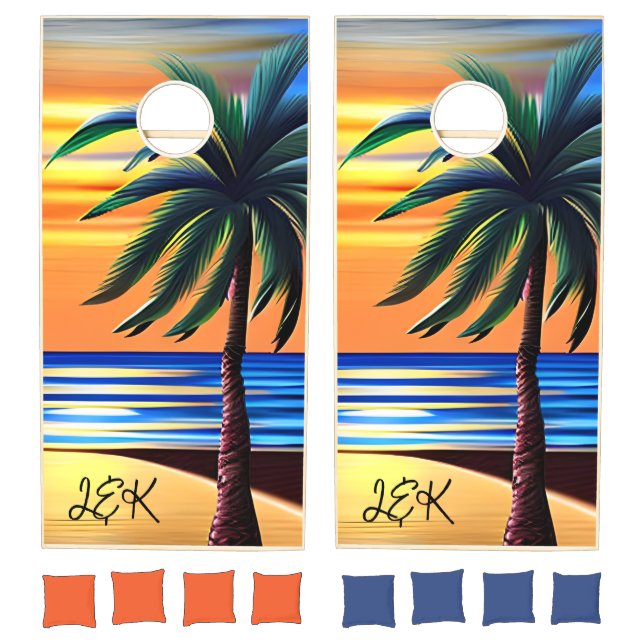 Orange and Blue Ocean Sunsets Personalized  Cornhole Set (Set)