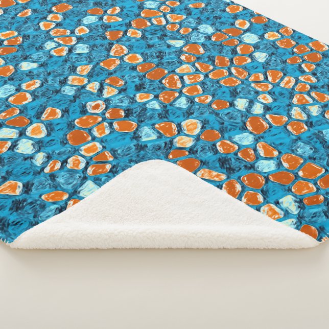 Orange and Blue Pattern Sherpa Blanket (3/4)