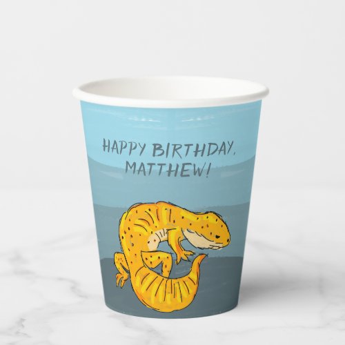 Orange and Blue Personalized Gecko Birthday Party Paper Cups