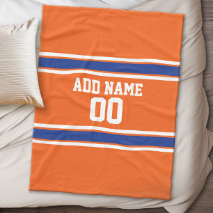 Orange and Blue Personalized Sports Jersey Fleece Blanket