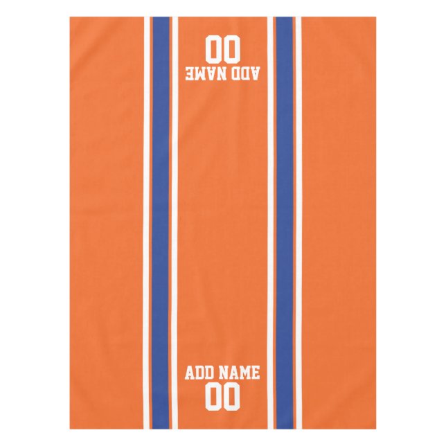 Orange and Blue Personalized Sports Jersey Tablecloth (Front)