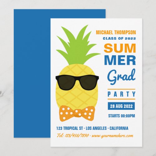 Orange and Blue Pineapple Summer Grad Party Invita
