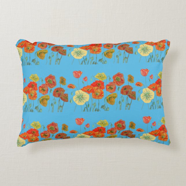 Orange and Blue Poppies Decor Cushion (Front)