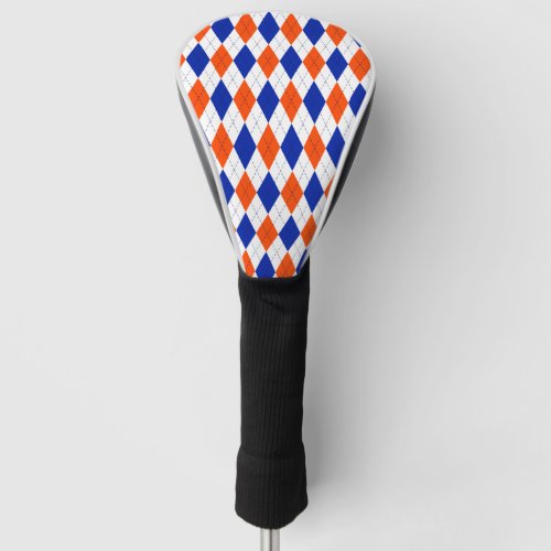 Orange and Blue Preppy Diamond Argyle Pattern Golf Head Cover