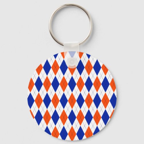 Orange and Blue Preppy Diamond Argyle Pattern Keychain