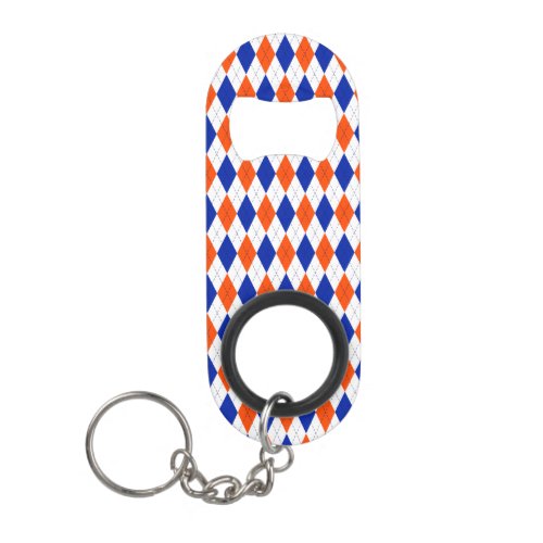 Orange and Blue Preppy Diamond Argyle Pattern Keychain Bottle Opener