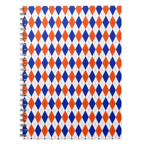 Orange and Blue Preppy Diamond Argyle Pattern Notebook