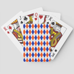 Orange and Blue Preppy Diamond Argyle Pattern Poker Cards