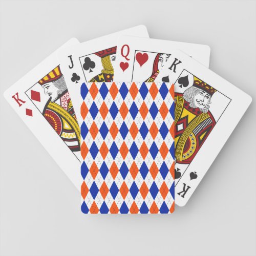 Orange and Blue Preppy Diamond Argyle Pattern Poker Cards