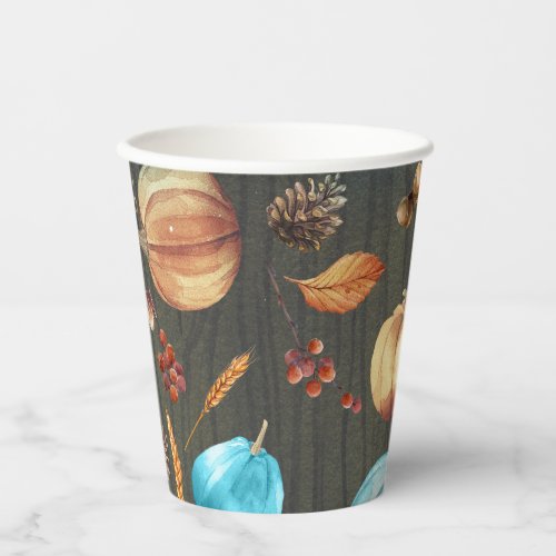 Orange and Blue Pumpkins Rustic Country Fall Paper Cups