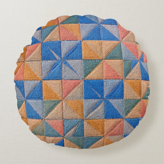 orange and blue quilt round pillow (Front)