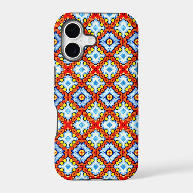 Orange and blue retro tile pattern iphone case (Back)