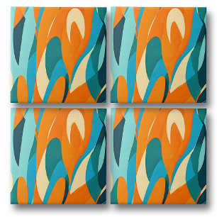 Orange and Blue Retro Vintage Pattern Ceramic Tile