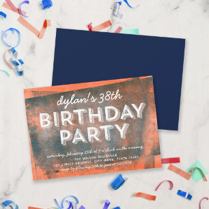 Orange and Blue Rolled Ink Any Age Birthday Invitation