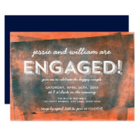 Orange and Blue Rolled Ink Engagement Party Card