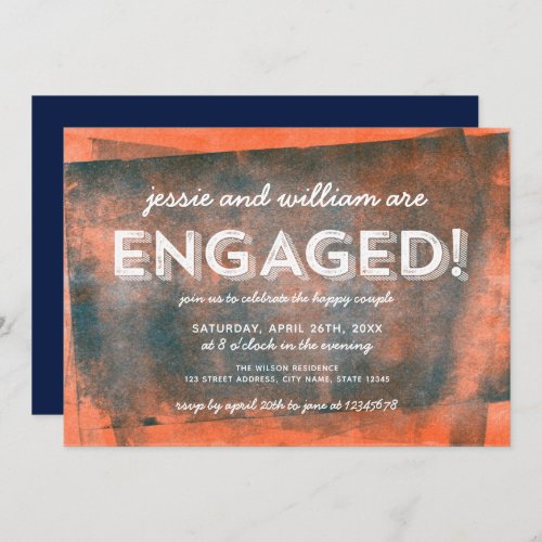 Orange and Blue Rolled Ink Engagement Party Invitation