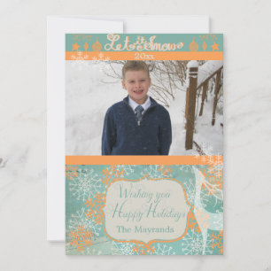 Orange and Blue Snowflakes Photo Holiday Card