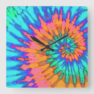 Orange and Blue Spiral Tie Dye Clock