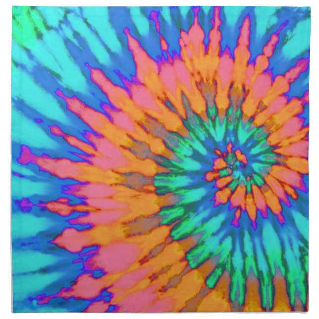 Orange and Blue Spiral Tie Dye Cloth Napkin (Front)
