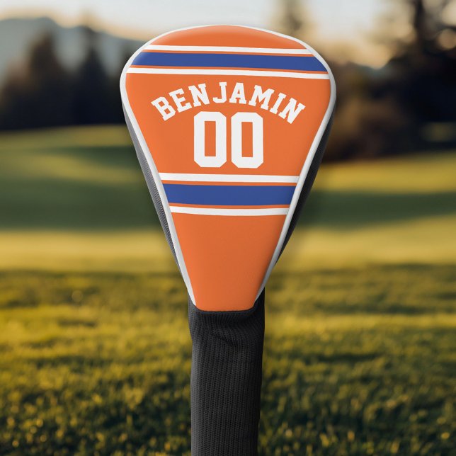 Orange and Blue Sports Jersey Stripes Golf Head Cover (Personalized Golf Head Cover)