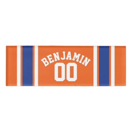 Orange and Blue Sports Jersey Stripes Name Tag