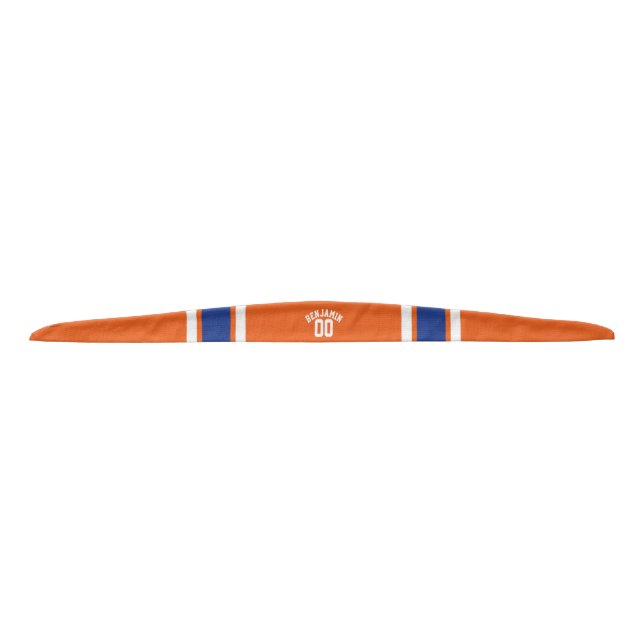 Orange and Blue Sports Jersey Stripes Tie Headband (Front)
