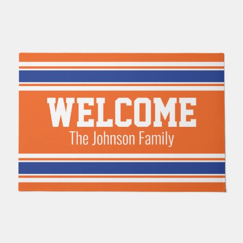 Orange and Blue Sports Jersey Stripes Welcome Doormat