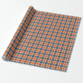 Orange and Blue Sporty Plaid Wrapping Paper (Unrolled)