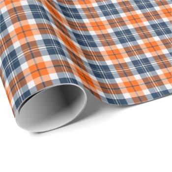 Orange And Blue Sporty Plaid Wrapping Paper by plaidwerx at Zazzle