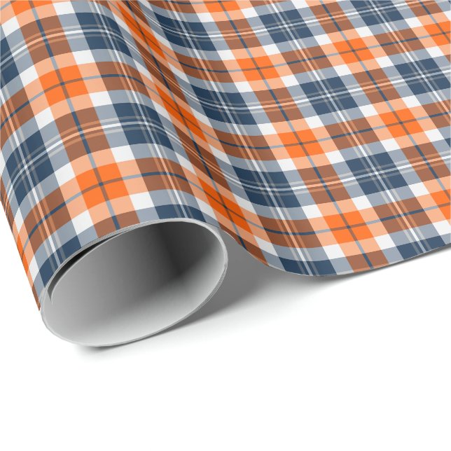 Orange and Blue Sporty Plaid Wrapping Paper (Roll Corner)