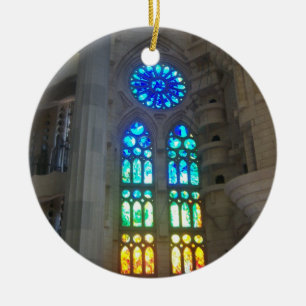 Orange and Blue Stained Glass Ceramic Ornament