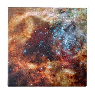 Orange and blue star cluster with twinkling stars tile
