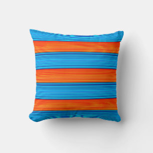 Orange and Blue Striped Pattern Throw Pillow