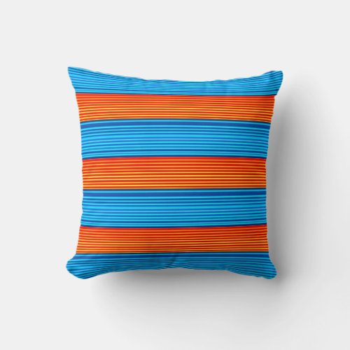 Orange and Blue Striped Pattern Throw Pillow