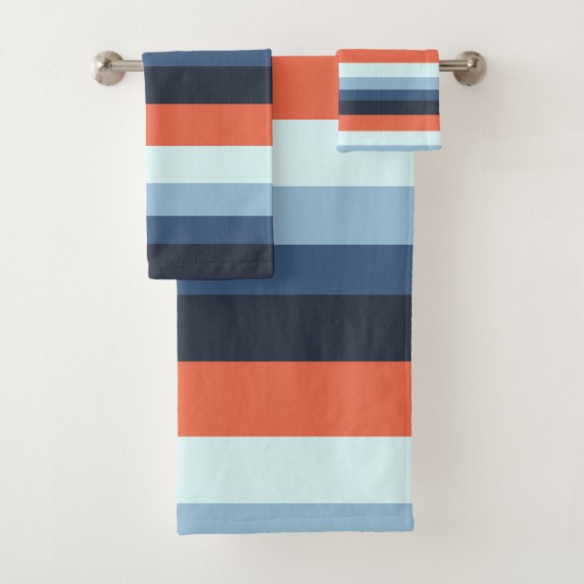 Orange and Blue Stripes Bath Towel Set (Insitu)