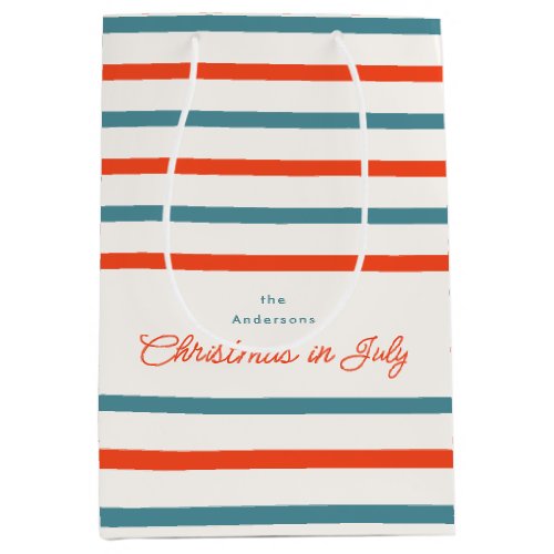 Orange and Blue Stripes Christmas in July Summer Medium Gift Bag