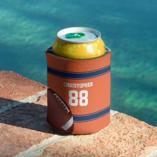 Orange and Blue Stripes Jersey Football Can Cooler