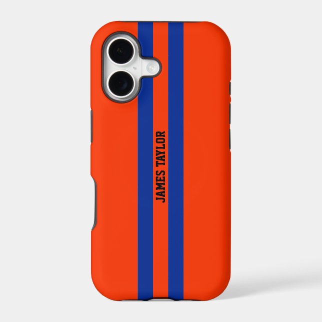 Orange and Blue Stripes pattern Monogram Iphone Case (Back)
