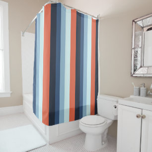 Orange and Blue Stripes Shower Curtain