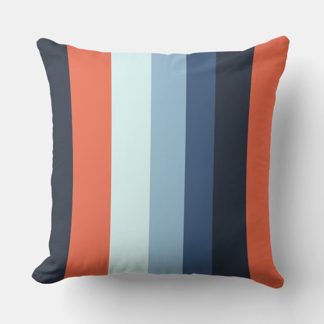 Orange and Blue Stripes Throw Pillow (Front)