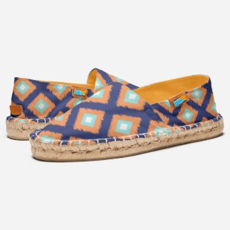 Orange and Blue Tribal Diamond Ikat Pattern Espadrilles