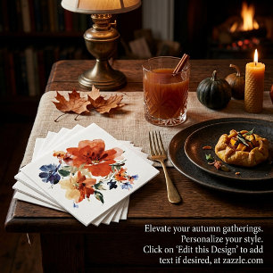 Orange and blue watercolor floral napkins