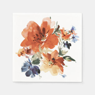 Orange and blue watercolor floral napkins