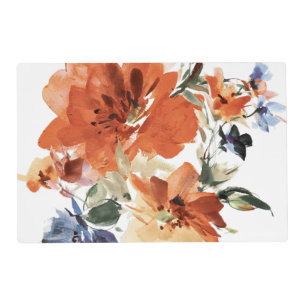 Orange and blue watercolor floral placemat