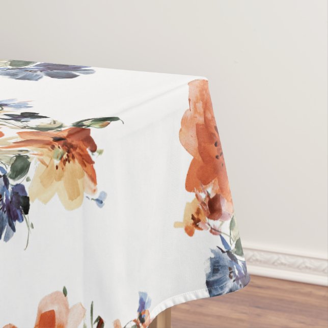 Orange and blue watercolor floral  tablecloth (In Situ)