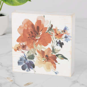 Orange and blue watercolor floral wooden box sign