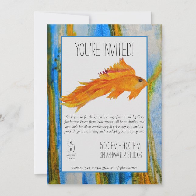 Orange and Blue Watercolor Painting Invitation (Front)