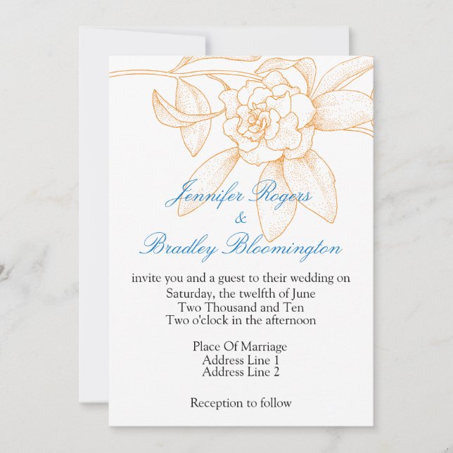 Orange And Blue Wedding Invitations (Front)